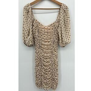 Re:named Bodycon Ruched Polka‎ Dot Mini NYE Holiday Dress Nude Black Size Small